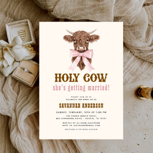 Rosa Bow Heliga Kow Western Cowgirl Möhippa Inbjudningar