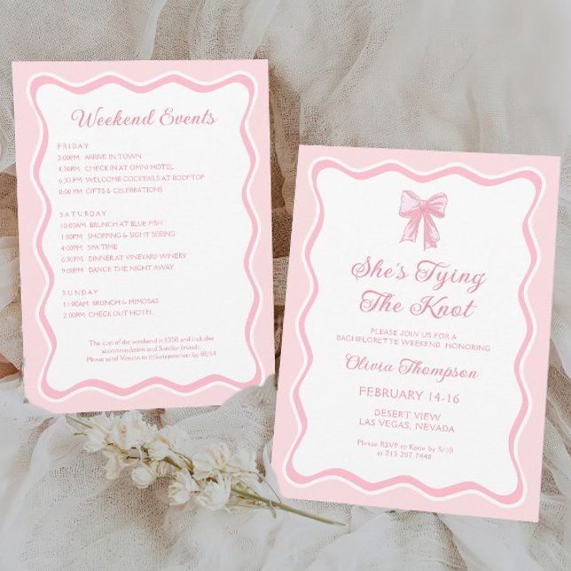 Rosa Bow Hon Gifter sig Bachelorette Party Inbjudningar (Skapare uppladdad)