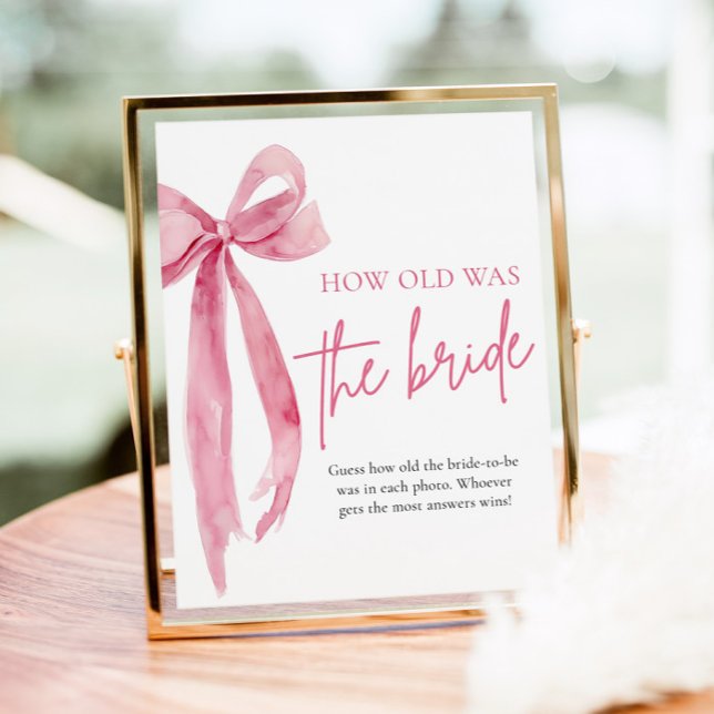  Rosa Bow hur gammal var Möhippan Poster (Blush Pink Bow How Old Was The Bride Bridal Shower Poster)