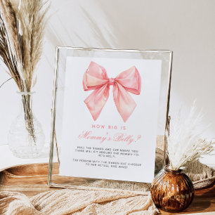Rosa Bow Hur stort är Mamma Belly Baby Shower Game Poster