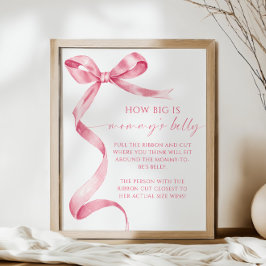 Rosa Bow Hur stort är Mamma Belly Baby Shower Game Poster