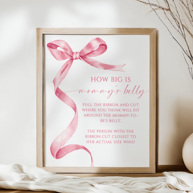 Rosa Bow Hur stort är Mamma Belly Baby Shower Game Poster (Skapare uppladdad)