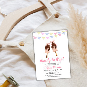 Rosa Bow Ice Cream-Redot till popup Baby Shower Inbjudningar