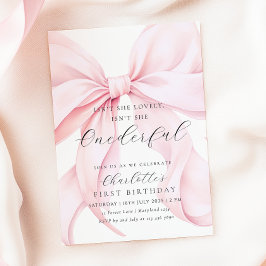 Rosa Bow-inbjudan till första födelsedag Inbjudningar