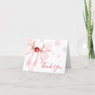 Rosa Bow jul Snöflingor Baby Shower Tack Kort
