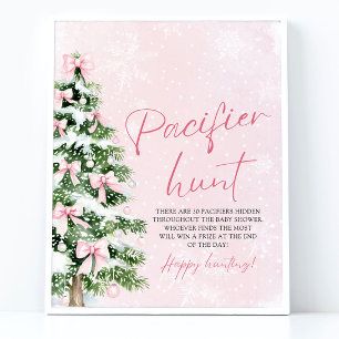 Rosa Bow Julgran Baby Shower Nappar Hunt Poster
