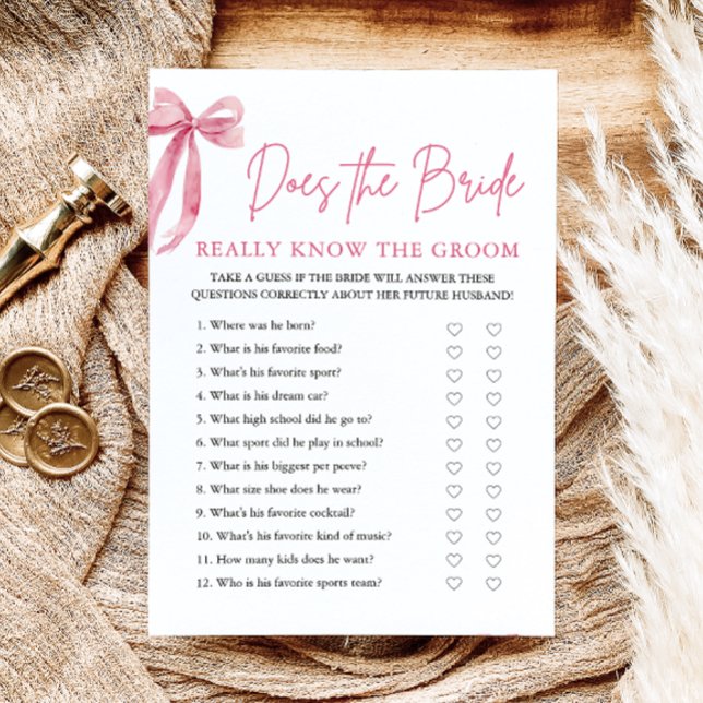 Rosa Bow känner Verkligen till Groom-spelet Inbjudningar (Pink Bow Does The Bride Really Know The Groom Game )