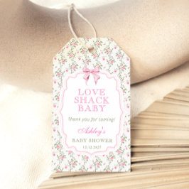 Rosa Bow Kärlek Shack Baby Shower Tack Gift Märkre Presentetikett