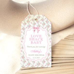 Rosa Bow Kärlek Shack Baby Shower Tack Gift Märkre Presentetikett