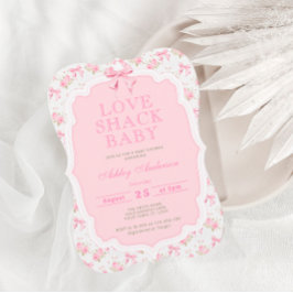 Rosa Bow Kärlek Shack Girl Baby Shower Inbjudningar