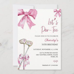 Rosa Bow & Klubb Golf Birthday-inbjudan Låt oss Pa Inbjudningar