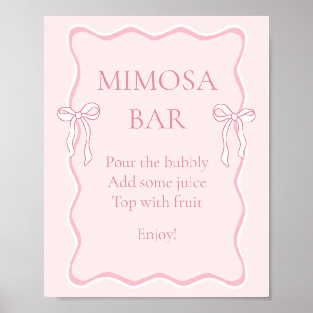 Rosa Bow Knutar Bröllopsfest Mimosa Bar Poster (Framsidan)