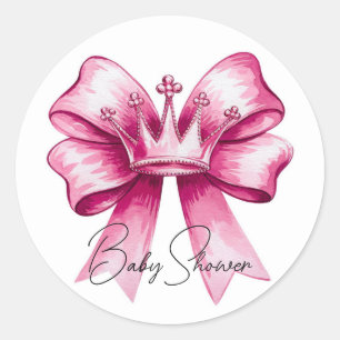 Rosa Bow & Krona Baby Shower Firande Runt Klistermärke