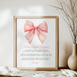  Rosa Bow Late Late Night Diaper Baby Shower Poster