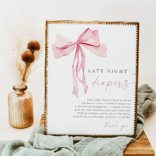 Rosa Bow Late Night Diaper Game Sign Girl  Poster