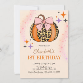 Rosa Bow Leopard Pumpkin Girl Halloween Birthday Inbjudningar