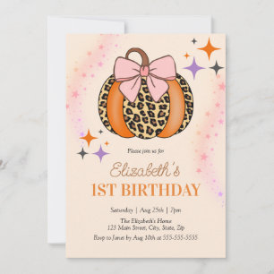 Rosa Bow Leopard Pumpkin Girl Halloween Birthday Inbjudningar