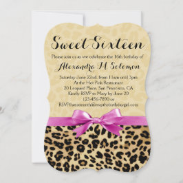 Rosa Bow Leopard Sweet 16-partsinbjudan Inbjudningar
