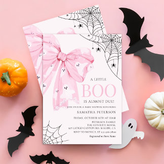 Rosa Bow Little Boo Ghost Baby Shower-inbjudan Inbjudningar