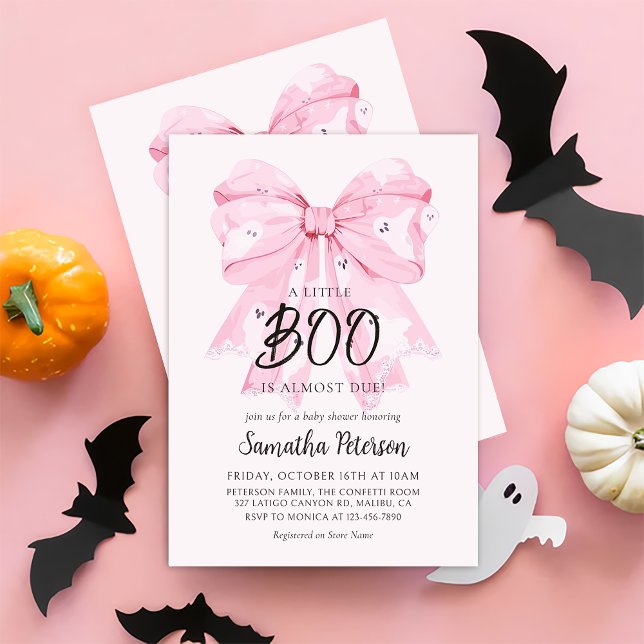 Rosa Bow Little Boo Ghost Baby Shower-inbjudan Inbjudningar (Skapare uppladdad)