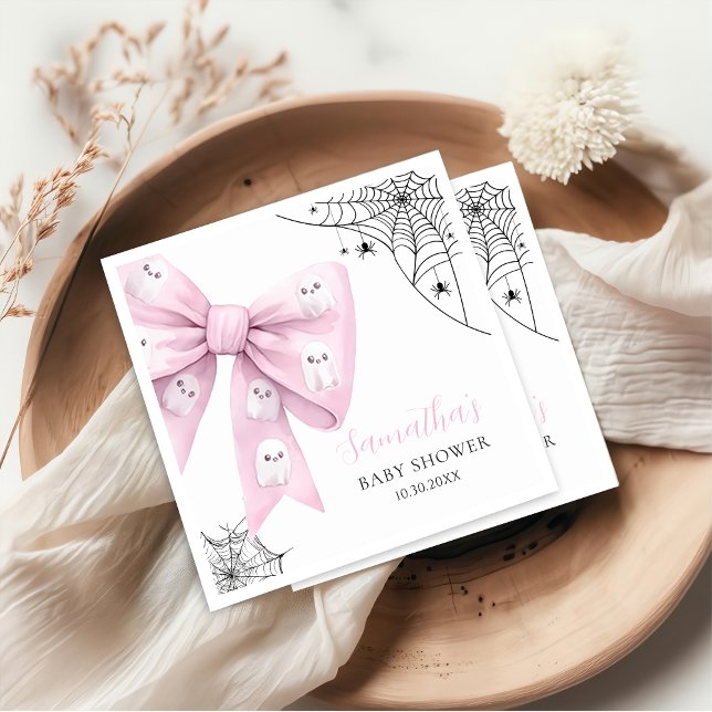 Rosa Bow Little Boo Halloween Baby Shower Napkin Pappersservett (Skapare uppladdad)