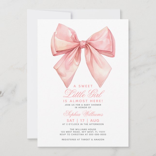  Rosa Bow Little Girl Baby Shower-inbjudan Inbjudningar (Framsida)