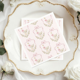 Rosa Bow Little Goose blommigt Vapensköld babydusc Pappersservett