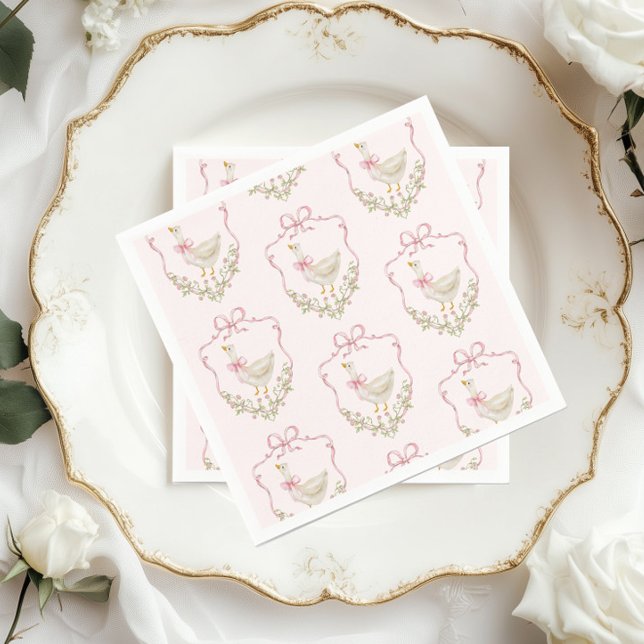 Rosa Bow Little Goose blommigt Vapensköld babydusc Pappersservett (Skapare uppladdad)