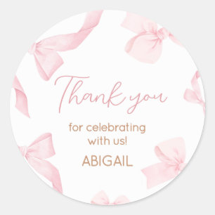 Rosa Bow Little Miss Photo Födelsedagsfest Runt Klistermärke