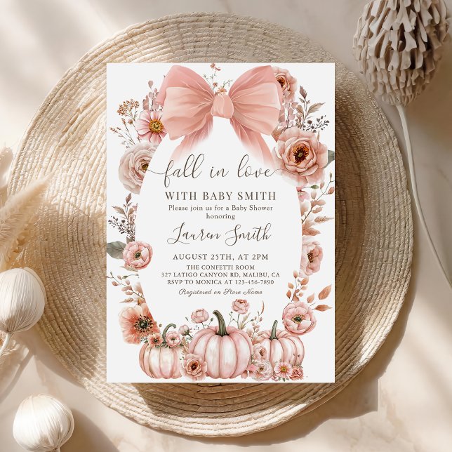 Rosa Bow Little Pumpkin Baby Shower-inbjudan Inbjudningar (Skapare uppladdad)