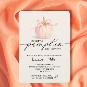 Rosa Bow Little Pumpkin Baby Shower Inbjudningar