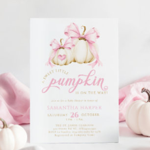 Rosa Bow Little Pumpkin Baby Shower Inbjudningar