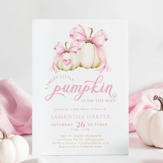 Rosa Bow Little Pumpkin Baby Shower Inbjudningar (Skapare uppladdad)