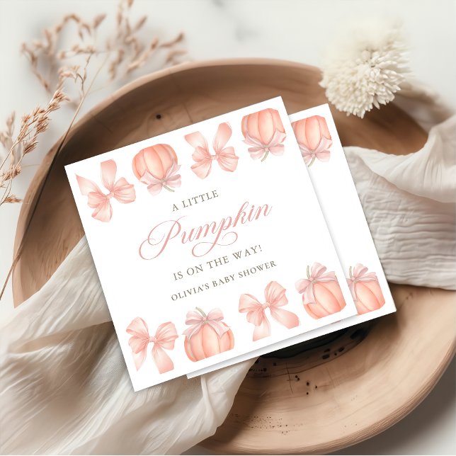 Rosa Bow Little Pumpkin Baby Shower Napkins Pappersservett (Skapare uppladdad)