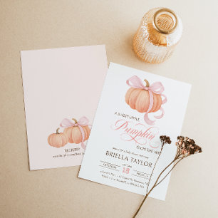 Rosa Bow Little Pumpkin Elegant Baby Shower Inbjudningar