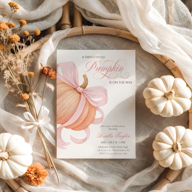Rosa Bow Little Pumpkin Elegant Baby Shower Inbjudningar (Skapare uppladdad)
