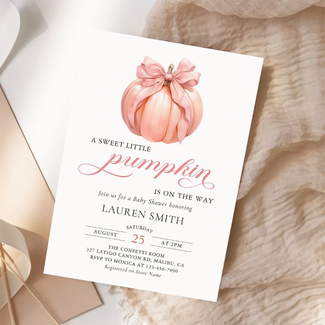 Rosa Bow Little Pumpkin på Way Baby Shower Inbjudningar (Skapare uppladdad)