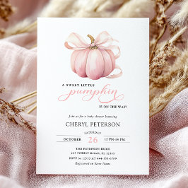 Rosa Bow Little Pumpkin på Way Baby Shower Inbjudningar