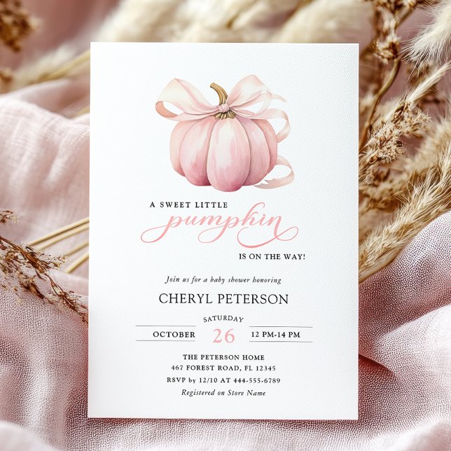 Rosa Bow Little Pumpkin på Way Baby Shower Inbjudningar (Skapare uppladdad)