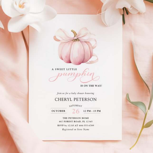 Rosa Bow Little Pumpkin på Way Baby Shower Inbjudningar (Skapare uppladdad)