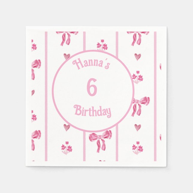 Rosa Bow Lodrät Rand - preppy coquette Pappersservett (Framsidan)