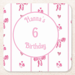 Rosa Bow Lodrät Rand - preppy coquette Underlägg Papper Kvadrat