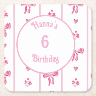 Rosa Bow Lodrät Rand - preppy coquette Underlägg Papper Kvadrat