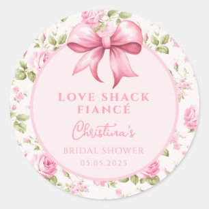 Rosa Bow Love Shack Fästman Bröllopsdusch Runt Klistermärke