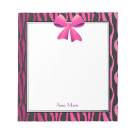 Rosa Bow med Black Zebra ränder Anteckningsblock