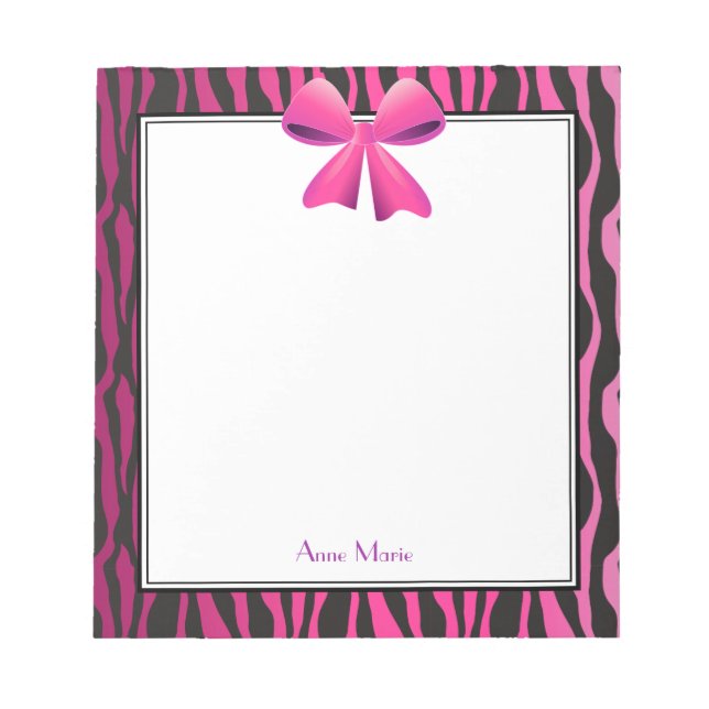 Rosa Bow med Black Zebra ränder Anteckningsblock (Framsida)