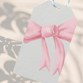 Rosa Bow med Monogram Presentetikett