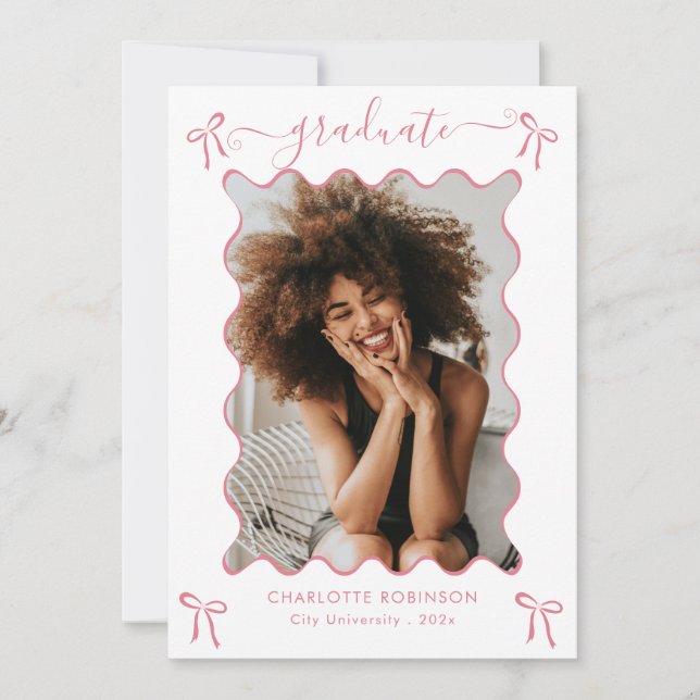 Rosa Bow-meddelande om Studentfest Inbjudningar (Framsida)