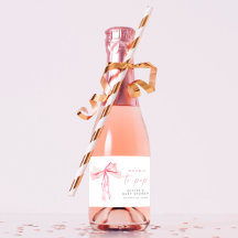 Rosa Bow Mini Sparkling Vin Labels Redo till Pop