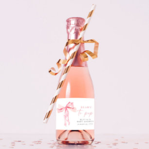 Rosa Bow Mini Sparkling Vin Labels Redo till Pop